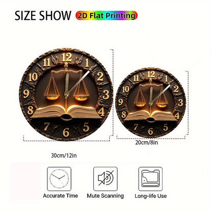 Modern Round Wall Clock with Lady Justice Design - Quartz Movement Silent Sweep, Face & Hands, Elegant Minimalist Style for Bedroom, Living Room, Dorm, Bathroom Decor - Battery- (AA Not Included) - Perfect