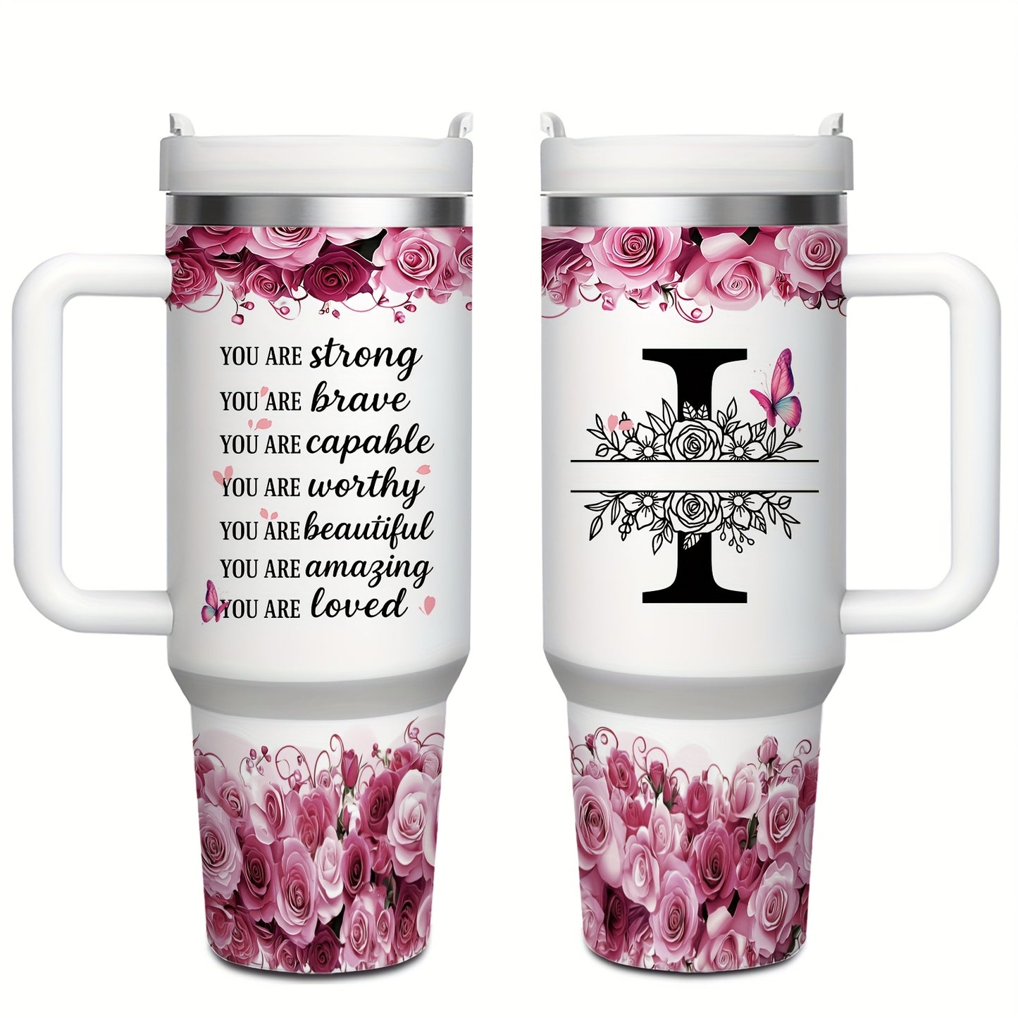 MIKENDA 1pc 40oz "A-Z Custom Letters & Name" Stainless Steel Travel Cup with Lid And Straw. Coffee Cup, Kitchen Drinkware. Great Gift for Women, Friends, Parents.for Mother's Day, Holidays. for Home & Outdoor Use.Halloween &