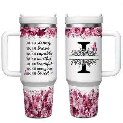 MIKENDA 1pc 40oz "A-Z Custom Letters & Name" Stainless Steel Travel Cup with Lid And Straw. Coffee Cup, Kitchen Drinkware. Great Gift for Women, Friends, Parents.for Mother's Day, Holidays. for Home & Outdoor Use.Halloween &