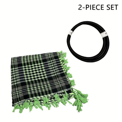 [Two piece set ]Arabic square scarf hanging on all sides with contrasting colors, Arab headscarf jacquard scarf, formal casual robe, clothing headscarf set, perfect gift for men during Ramadan, a choice for holiday gifts