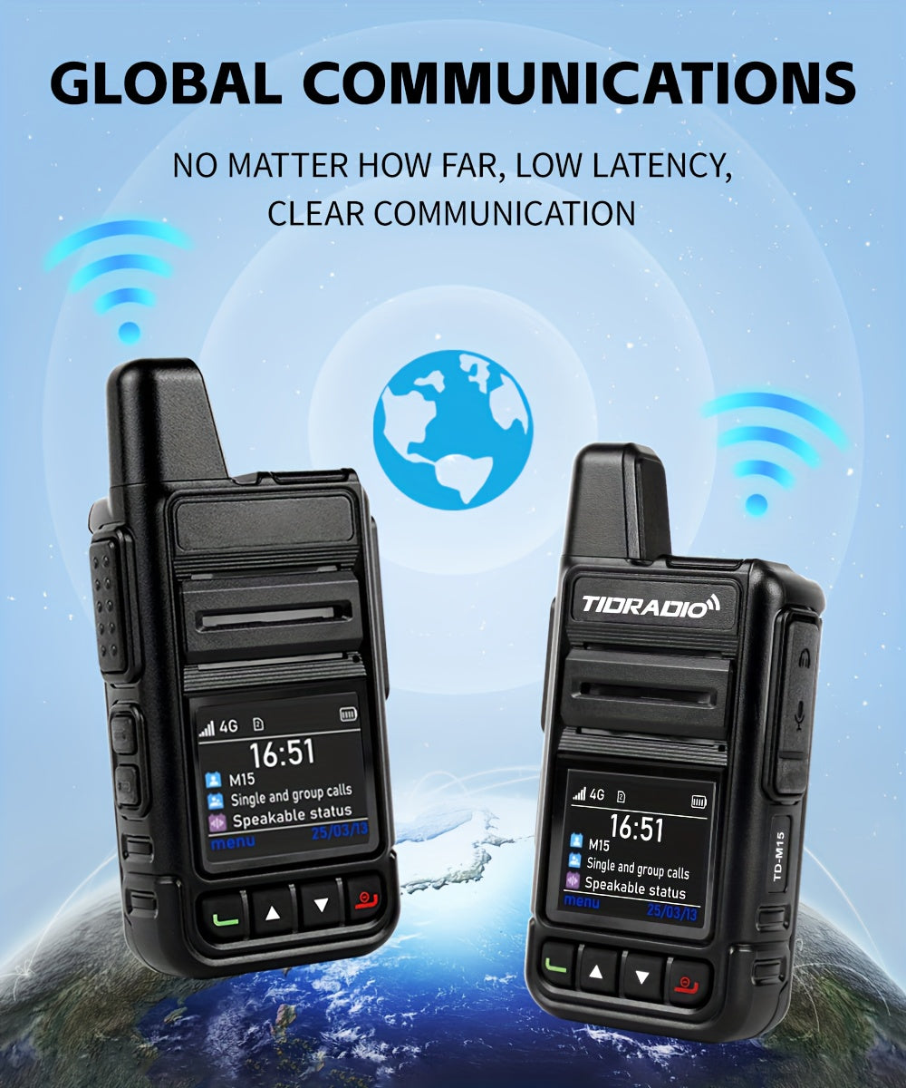 TIDRADIO M15 Global Walkie Talkies 4G POC with SIM Cards, Long Distance 5000 Miles Rechargeable Nationwide Unlimited Range Two Way Radios & USB-C Battery (2 Pack)