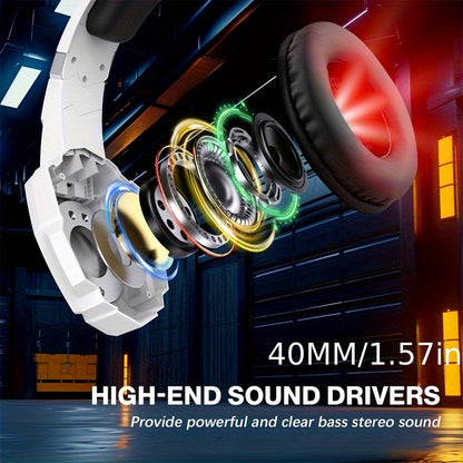 Gaming Headset for PS4 PS5pcs Xbox One Controller, Noise Cancelling Over Ear Headphones with Mic, LED Light, Bass Surround, Soft Memory Earmuffs for Laptop Mac