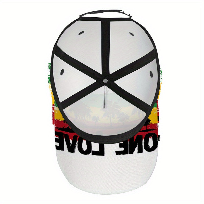 1pc 2D Reggae Vibes One Love Print  Hat - Adjustable Snapback with Full-Body Vibrant Print, Perfect for Sports, Running & Outdoor Street Fashion.