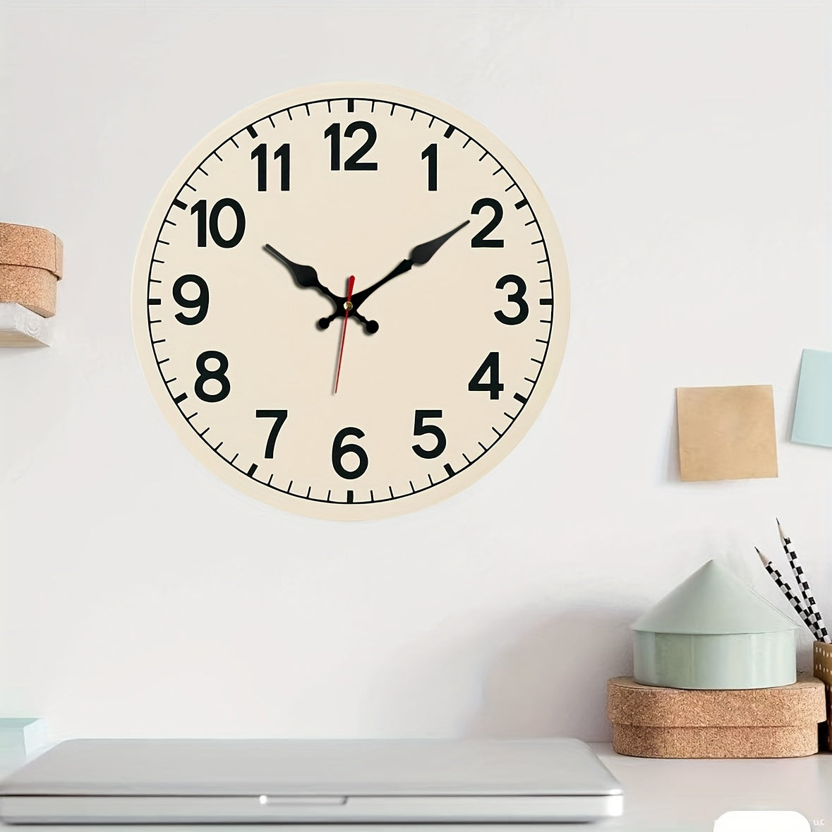 JFHT Minimalist Wooden Round Wall Clock - Silent Non-Ticking Digital Display, Black & White Design, Battery Operated (AA Not Included) - Home Decor, Holiday Gift, Clock for Living Room, Clean Dial Design