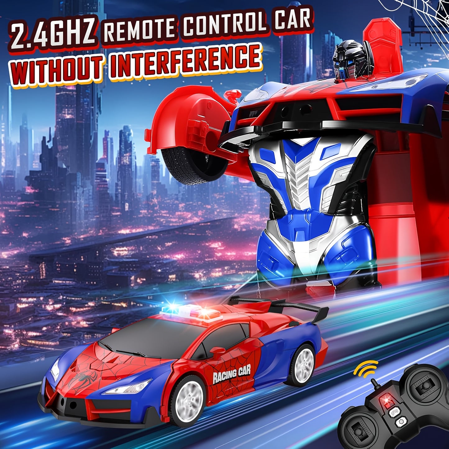 Convert remote control car toys, rechargeable batteries, 2.4GHz remote control car with one-click transformation, fast 360-degree rotating robot - the perfect gift for children