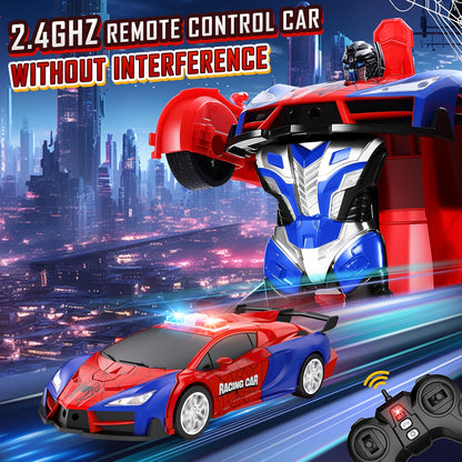 Convert remote control car toys, rechargeable batteries, 2.4GHz remote control car with one-click transformation, fast 360-degree rotating robot - the perfect gift for children