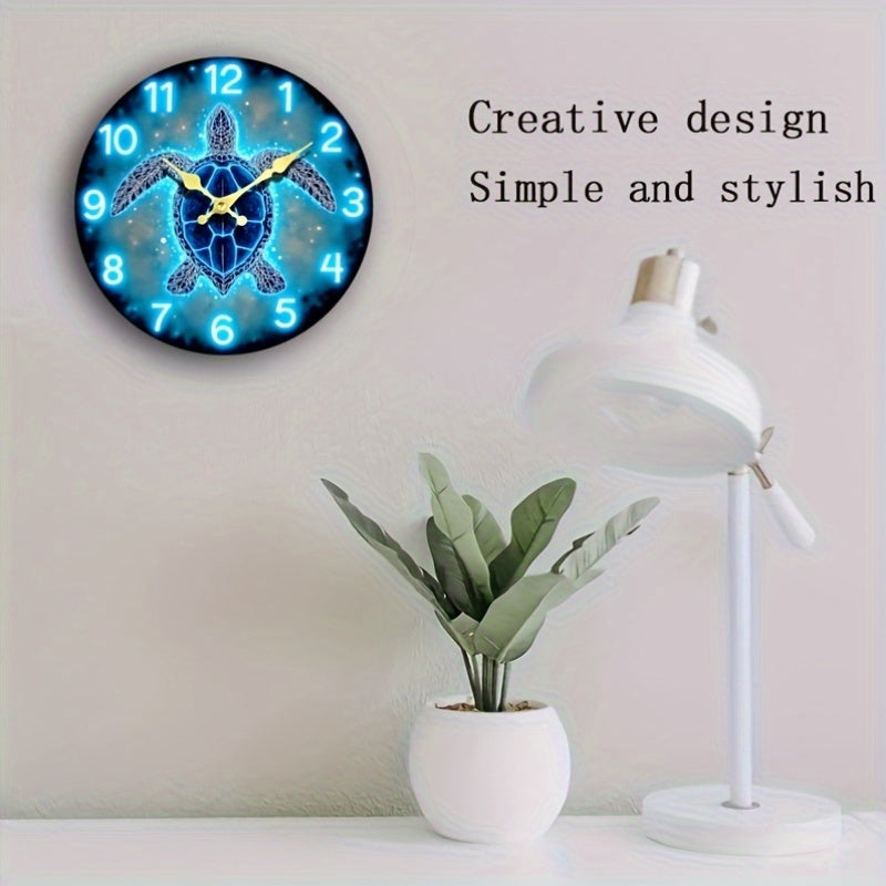 1pc JFHT Round Wall Clock, Dreamy Sea Turtle Design, Silent Non-Ticking Wooden Clock, Ideal for Bedroom, Living Room, Office, Kitchen, Bathroom - Battery Operated (Batteries Not Included), Kitchen Timepiece|Artistic Wall Cloc