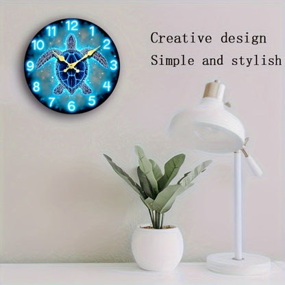 1pc JFHT Round Wall Clock, Dreamy Sea Turtle Design, Silent Non-Ticking Wooden Clock, Ideal for Bedroom, Living Room, Office, Kitchen, Bathroom - Battery Operated (Batteries Not Included), Kitchen Timepiece|Artistic Wall Cloc