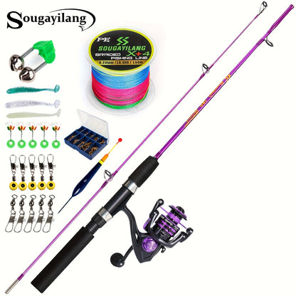 Sougayilang Fishing Rod and Reel Set, Two-Section Straight Handle Spinning Reel Combo with 5.2:1 Gear Ratio for Blackfish, Trout, Bass, Dogfish, and Carp - Beginner-Friendly Complete Tackle Kit with Random Color Line and Bait