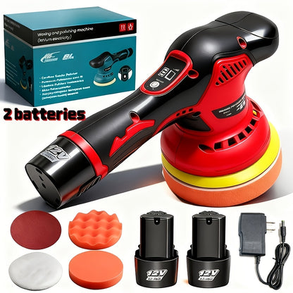 BOURVILL Cordless Car Polisher, Car Polishing Kit, with Battery, 8 Gears, Up to 5000 RPM, 5-inch Grinding Screen Button, for Car Detailing/scratch Removal