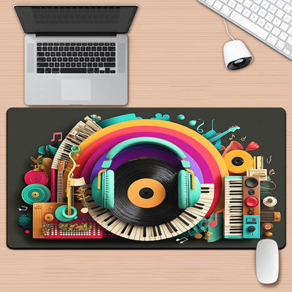 1pc XXL Music Headphones & DJ-Themed Gaming Desk - Non-Slip Rubber Base Large Computer Mouse Pad with Vinyl Record, Sound Mixer & DJ Equipment Design for Office, PC, Laptop - Ideal for Musicians & Audio Engineers