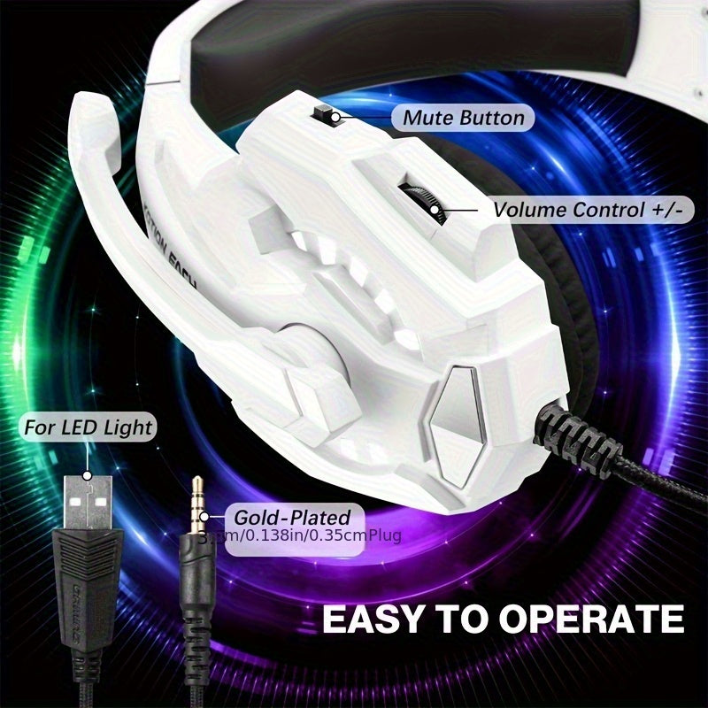 Gaming Headset for PS4 PS5pcs Xbox One Controller, Noise Cancelling Over Ear Headphones with Mic, LED Light, Bass Surround, Soft Memory Earmuffs for Laptop Mac