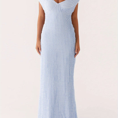 Women's Elegant Off-Shoulder Bodycon Maxi Dress - Formal Party Wedding Gala Evening gown with Tie Back Neckline, Machine Washable Long Dress for Women - Party, Wedding, Formal Events, Dresses for Wedding Guest