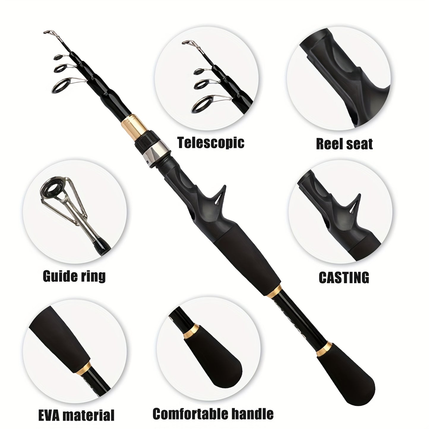 Portable Fishing Rod Kit- Casting Telescopic Fishing Rod, Metal Spool 7.2:1 Speed Ratio Baitcasting Reel, Fishing Tackle Bag, 3937.01inch Green Nylon Line, A Box Of Lure Hooks Accessories. Suitable for Outdoor Fishing Freshwa