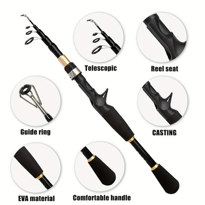 Portable Fishing Rod Kit- Casting Telescopic Fishing Rod, Metal Spool 7.2:1 Speed Ratio Baitcasting Reel, Fishing Tackle Bag, 3937.01inch Green Nylon Line, A Box Of Lure Hooks Accessories. Suitable for Outdoor Fishing Freshwa