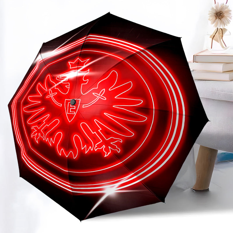 Frankfurt Neon Sign Automatic Folding Umbrella - 8-Rib Durable Windproof Design, Portable Travel Umbrella with Vibrant Red & White Neon Artwork, Compact & Lightweight for Commuting, Gifts, Commuting Umbrella, Stylish Umbrella
