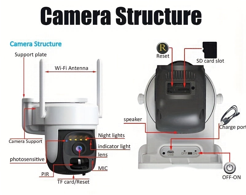 3pcs Solar-Powered Outdoor Security Cameras with AI Motion Detection, 2K HD Surveillance, PTZ (360° Pan-Tilt-Zoom), Color Night Vision, Two-Way Audio, Wireless WiFi, Solar Panel, High Quality, for Home/Business/Outdoor/Drive