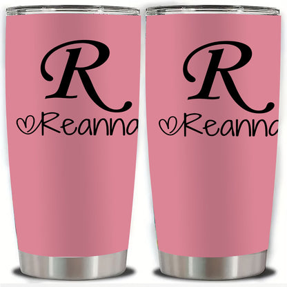 Personalized Stainless Steel Tumbler 20oz - Custom Name/Initials/Text - Double-Wall Insulated Cup with Leakproof Lid & Elegant Cursive Lettering - White with Black Lettering - Ideal Gift for Valentine's, Birthday, Office, Tra
