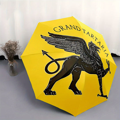 Automatic Opening/Closing Umbrella with Black Griffin & Grand Tartaria Emblem - 8-Rib Windproof Design, Automatic Folding/Unfolding, Compact & Portable Collapsible Umbrella with Ergonomic Handle - Ideal for Travel, Christmas/