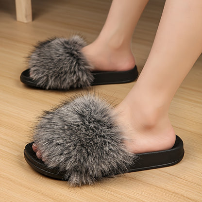 Women's Fashionable and Elegant Plush Slippers, EVA Sole with Soft Plush Surface, Comfortable and Easy to Wear, Suitable for Indoor and Outdoor Use