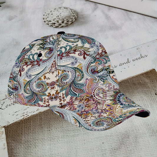 Paisley-Floral Baseball Cap - Adjustable Snapback Lightweight Breathable Unisex Hat for Sports, Travel & Outdoor Activities - Machine Washable Glamorous Style Sun Hat - Perfect Holiday Gift