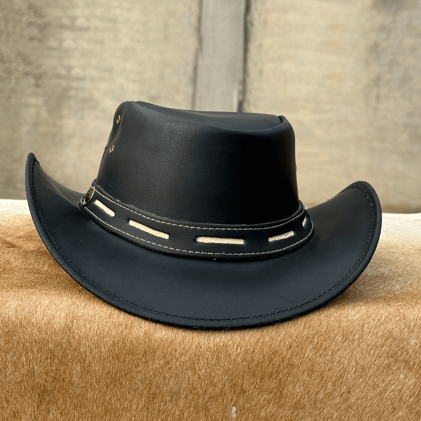 Aussie Style Cowboy Hat Black Aussie Style Cowboy Hat - Genuine Cowhide Western Australian Outback Hat with Shapeable Wide Brim for Men Women