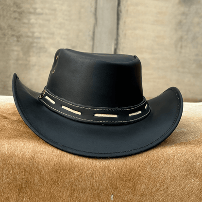 Aussie Style Cowboy Hat Black Aussie Style Cowboy Hat - Genuine Cowhide Western Australian Outback Hat with Shapeable Wide Brim for Men Women
