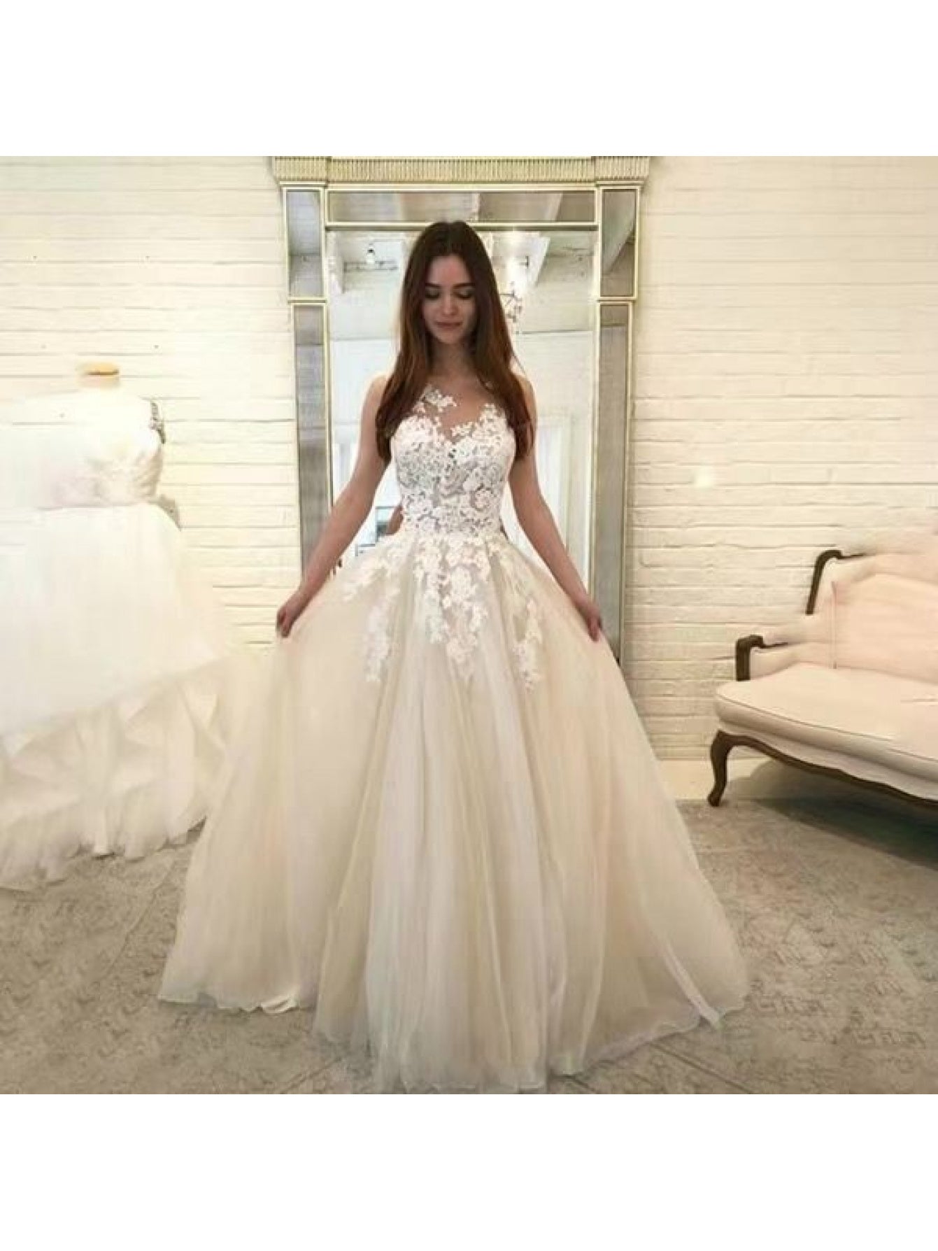 2026 New Wedding Dress | Sexy Lace, Three-Color, Midi Length, Lantern Sleeve, Crew Neck, Elegant Style
