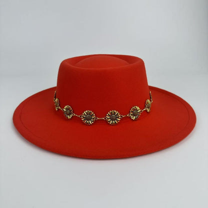 1pc Bohemian-style Unique and Fashionable Felt Hat - Decorated with Exquisite Golden Flower Chain Fedora Hat - Suitable for Daily Street Style, Music Festival Outfits, Bohemian-inspired Looks, Casual Outings and Trendy Season