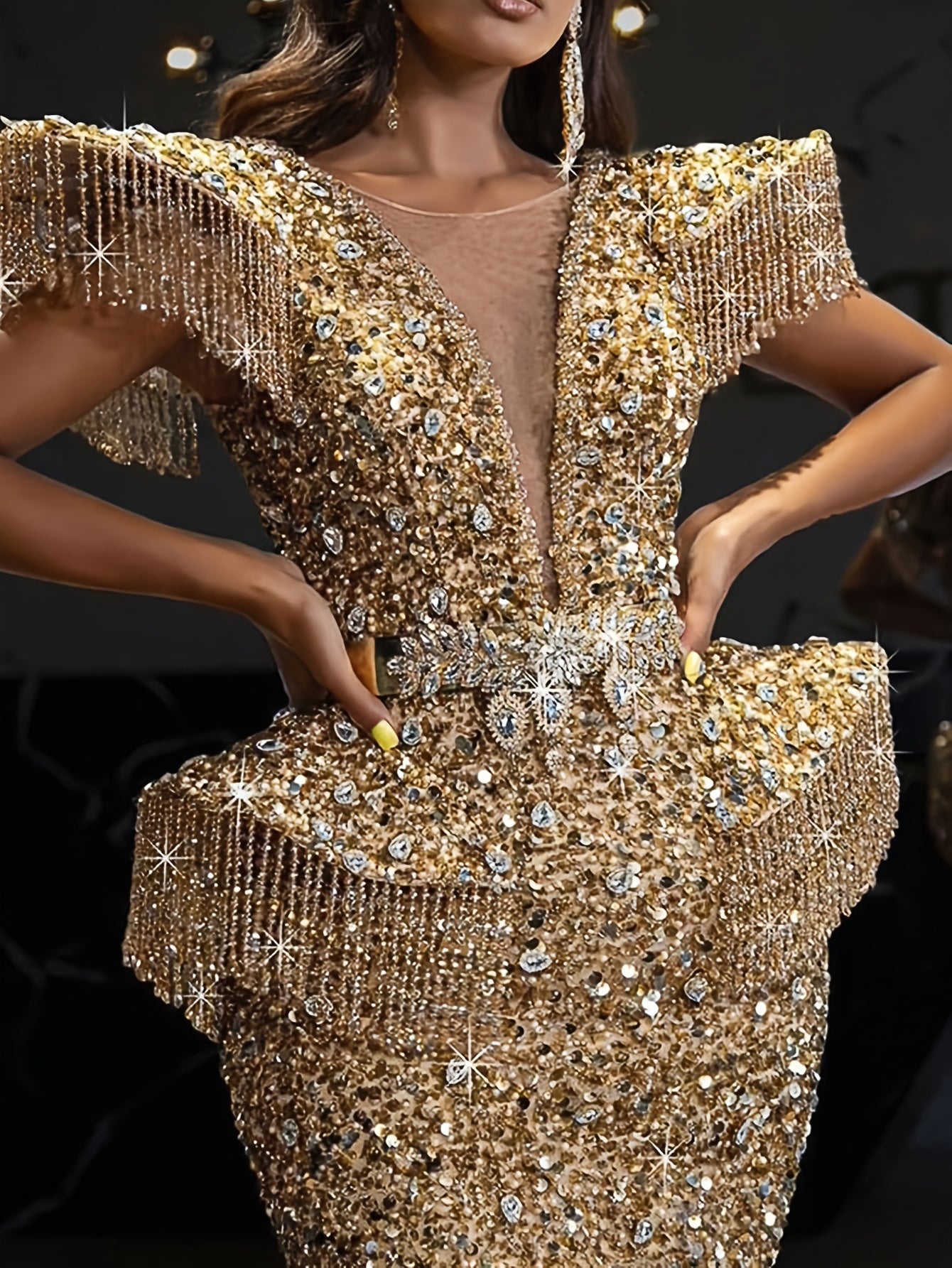 2025 New Women's Elegant Off-Shoulder Evening Gown - Sexy V-Neck Long Sleeve Mermaid Ball Dress with Waist Cinching, Shimmering Sequin-like Texture, Machine Washable Formal Party Wedding Dress for Galas & Proms