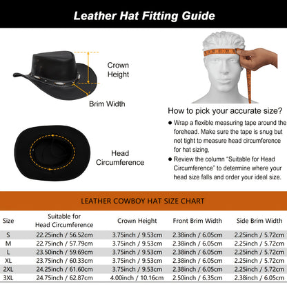 SideWinder Australian Cowboy Genuine Leather Hat Unisex Adult for Men And Women Shapeable Outback Western Style Wide Brim, Festival Unisex Outdoor Accessory, High Quality &, Stitching, Lightweight Top-Grain Genuine Leather, A