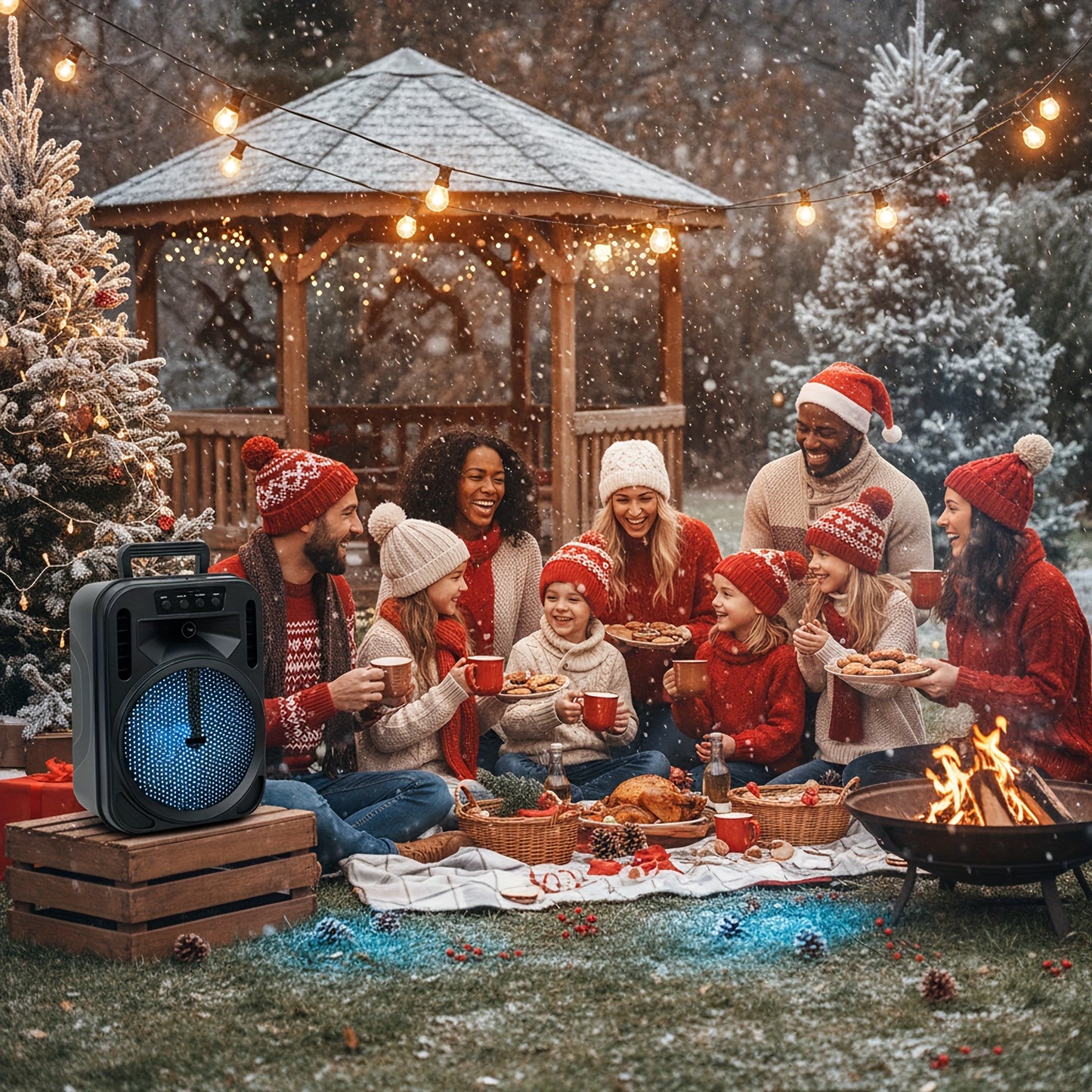 4000W Rechargeable Outdoor Bluetooth Speaker Portable PA System W/ 6.5" Subwoofer, Party Lights USB/TF/FM/TWS, FM Radio, Perfect for Thanksgiving & Christmas Party