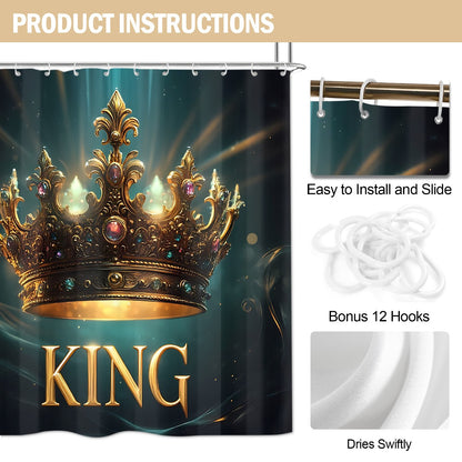 4pcs King Pattern Shower Curtain Set, Fashion Bathroom Curtain Set with 12 Hooks Included, Matching Anti Slip Mats & Toilet Covers, Modern Bathroom Accessories Ideal for Home Decor & Housewarming Gift