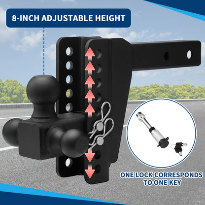 [Durable] Heavy-Duty Adjustable Trailer Hitch with Triple Ball Mount (1-7/8", 2", 2-5/16" Receivers) - Fit, Anti-Theft Locking Pins, Powder-Coated Metal, Ideal for RVs, Boats, and Trailers up to 12, 500 lbs GTW