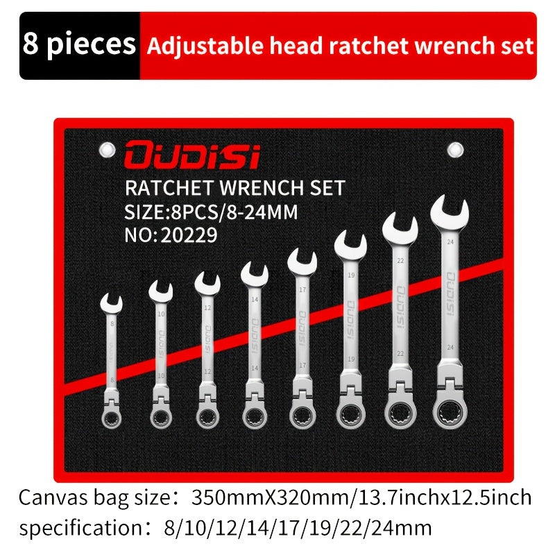 6-14pcs Professional Adjustable Ratchet Wrench Set With Storage Bag -6-24mm Durable CR-V Telescopic Head Socket Wrench Set, Suitable For Automobile, Home And Bicycle Maintenance-compact Heavy Machinery Tools.