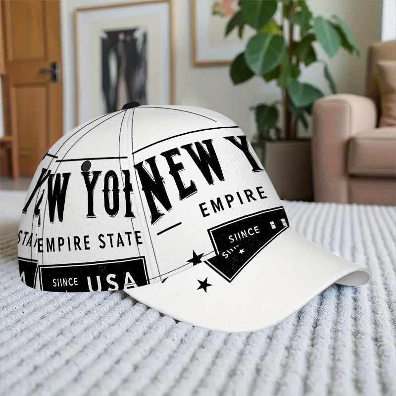 1pc 2D NewYorkBadge Print Baseball Cap - Polyester Adjustable Snapback with Full-Body Vibrant Design, Ideal for Outdoor Sports, Running & Casual Streetwear.