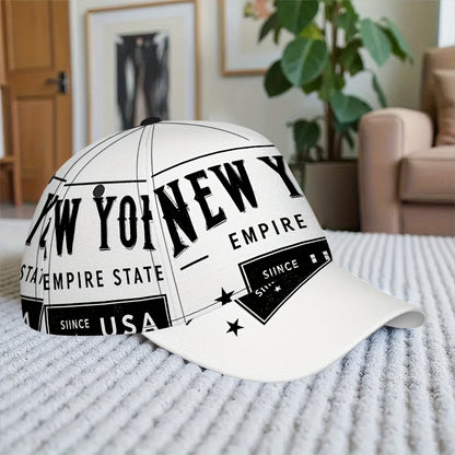 1pc 2D NewYorkBadge Print Baseball Cap - Polyester Adjustable Snapback with Full-Body Vibrant Design, Ideal for Outdoor Sports, Running & Casual Streetwear.