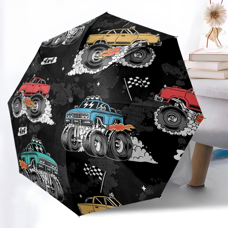 Monster Trucks Themed Automatic Umbrella - Portable Folding Umbrella with 8-Rib Durable Frame, Vibrant Monster Truck Design, Compact & Lightweight for Travel, Daily Use - Ideal Gift for Family & Friends, Umbrella for Travel,