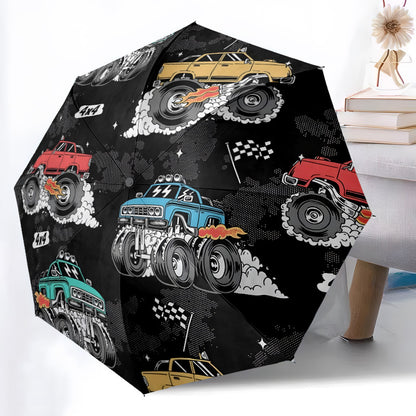 Monster Trucks Themed Automatic Umbrella - Portable Folding Umbrella with 8-Rib Durable Frame, Vibrant Monster Truck Design, Compact & Lightweight for Travel, Daily Use - Ideal Gift for Family & Friends, Umbrella for Travel,