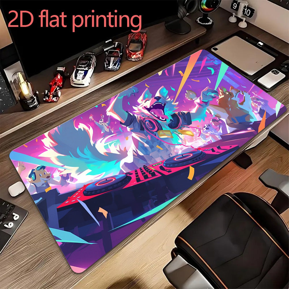 1pc Large Funny Dog DJ Disco Party Mouse Pad - Non-Slip Rubber Base, 15.7 x 31.4 Inch Gaming & Office Desk Mat with Vibrant Neon Art Design, Perfect for Home or Office Use, Mouse Pads for Desk