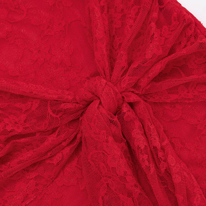 Ladies' Fashionable Dress for Parties and Gatherings Solid Color Hollow Out Straps Sexy Lace Long Sleeved Ribbon Short Dress