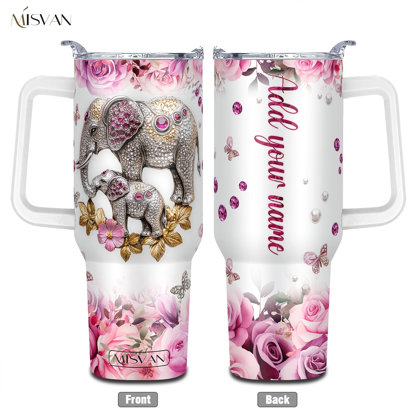 1pc Customized Name Stainless Steel Tumbler | 20oz/22oz/40oz Insulated Water with Lid, Reusable, Round Shape, 304 Stainless Steel, Ideal for Easter, Thanksgiving, Father'S Day, Mother'S Day, Graduation, White Diamond Butterfl