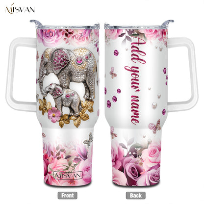 1pc Customized Name Stainless Steel Tumbler | 20oz/22oz/40oz Insulated Water with Lid, Reusable, Round Shape, 304 Stainless Steel, Ideal for Easter, Thanksgiving, Father'S Day, Mother'S Day, Graduation, White Diamond Butterfl