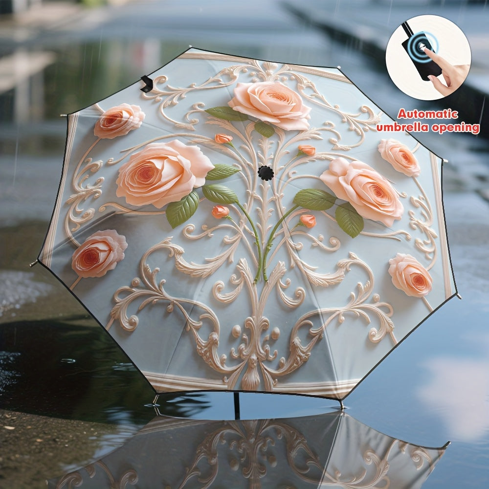 1pc Automatic Open/Close Umbrella with Self-Opening/ Closing Button, 8-Rib Sturdy Frame, Lightweight Compact Folding Travel Umbrella for Men & Women, Windproof Portable Automatic Brella with Auto Open/Close, One-Touch Operati