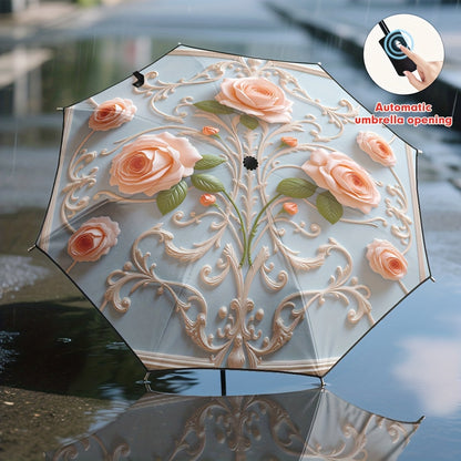 1pc Automatic Open/Close Umbrella with Self-Opening/ Closing Button, 8-Rib Sturdy Frame, Lightweight Compact Folding Travel Umbrella for Men & Women, Windproof Portable Automatic Brella with Auto Open/Close, One-Touch Operati