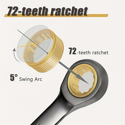8pcs Black nickel ratchet wrench set, fixed head dual head dual-use wrench, 72 teeth industrial use, CRV steel material, industrial wrench, sturdy and durable, suitable for industrial tools such as motorcycle, car maintenance