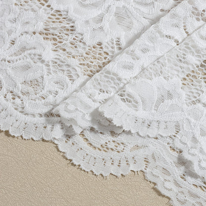 White Lace Maxi Dress with Bow Tie Strap - Slim Fit Slip Dress for Wedding Guest Gown, Prom Dress & Spring Summer Evening Formal Wear - Machine Washable Round Neck Club Dress (No Transparency) - Stock
