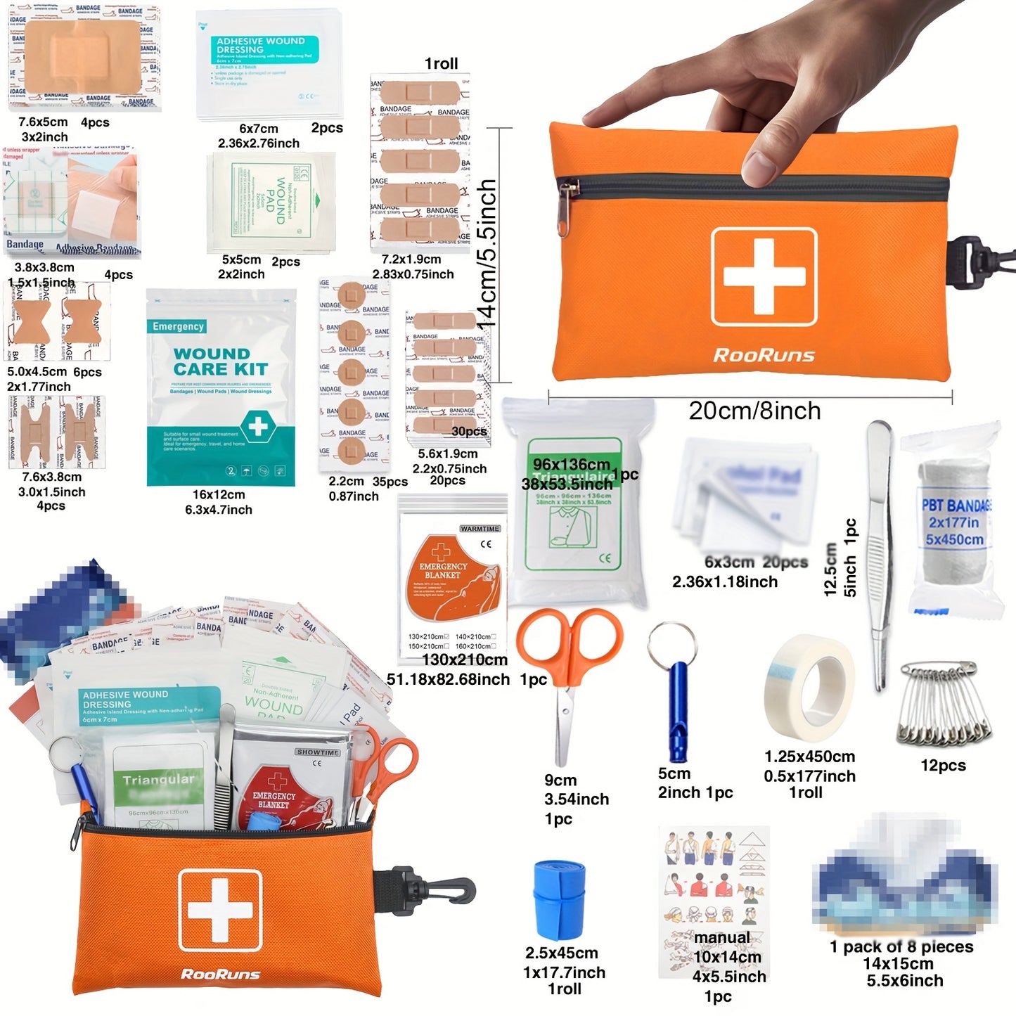 358pcs/153pcs Ultimate Tactical First Aid Kit With IFAK Pack - All-in-One Emergency Supplies, Portable & Durable Orange/Red/ Outdoor Kit With Tweezers, Fracture Splint, Whistle, Scissors & More For Hiking, Camping, Hunting, C