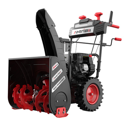 24-Inch 7.0HP Two-Stage Snow Blower Gas Powered with Electric Start, Self-Propelled Drive, LED Headlight, 13" Snow Tires, Black Friday Sale
