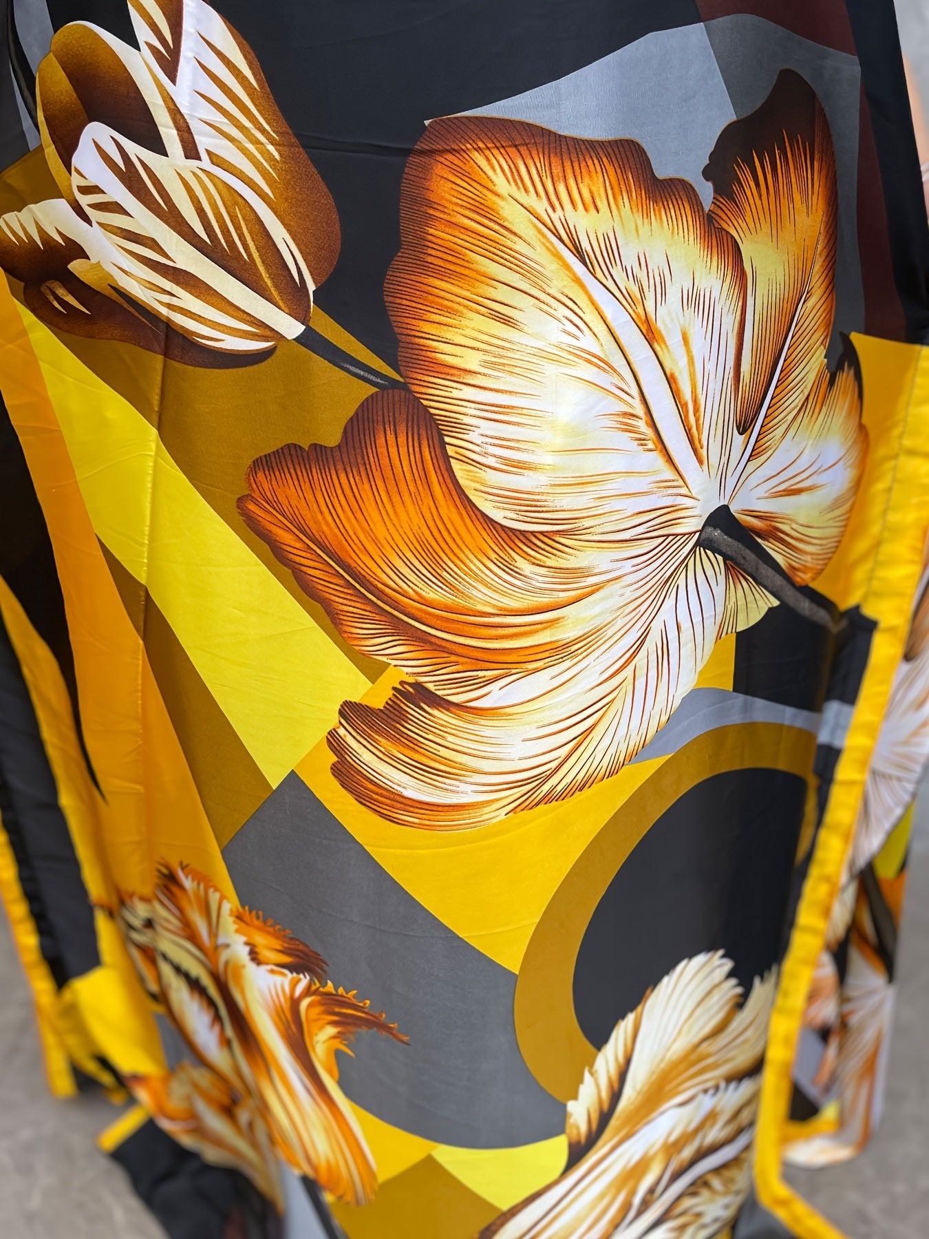 Women'S Plus Size Floral Print Tunic Dress, Polyester 100%, Crew Neck, Batwing Sleeve, Scarf Detail, Loose Fit, Non-Stretch, All-Season, Long Length, Woven, 75g/m², Party Wear